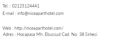 Nice Apart Hotel telefon numaralar, faks, e-mail, posta adresi ve iletiim bilgileri